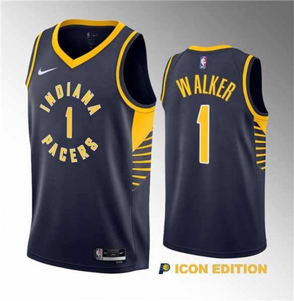 Men%27s Indiana Pacers #1 Jarace Walker Navy 2023 Draft Icon Edition Stitched Basketball Jersey Dzhi